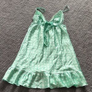 Victoria's Secret Mint Green Polka Dot Satin Slip